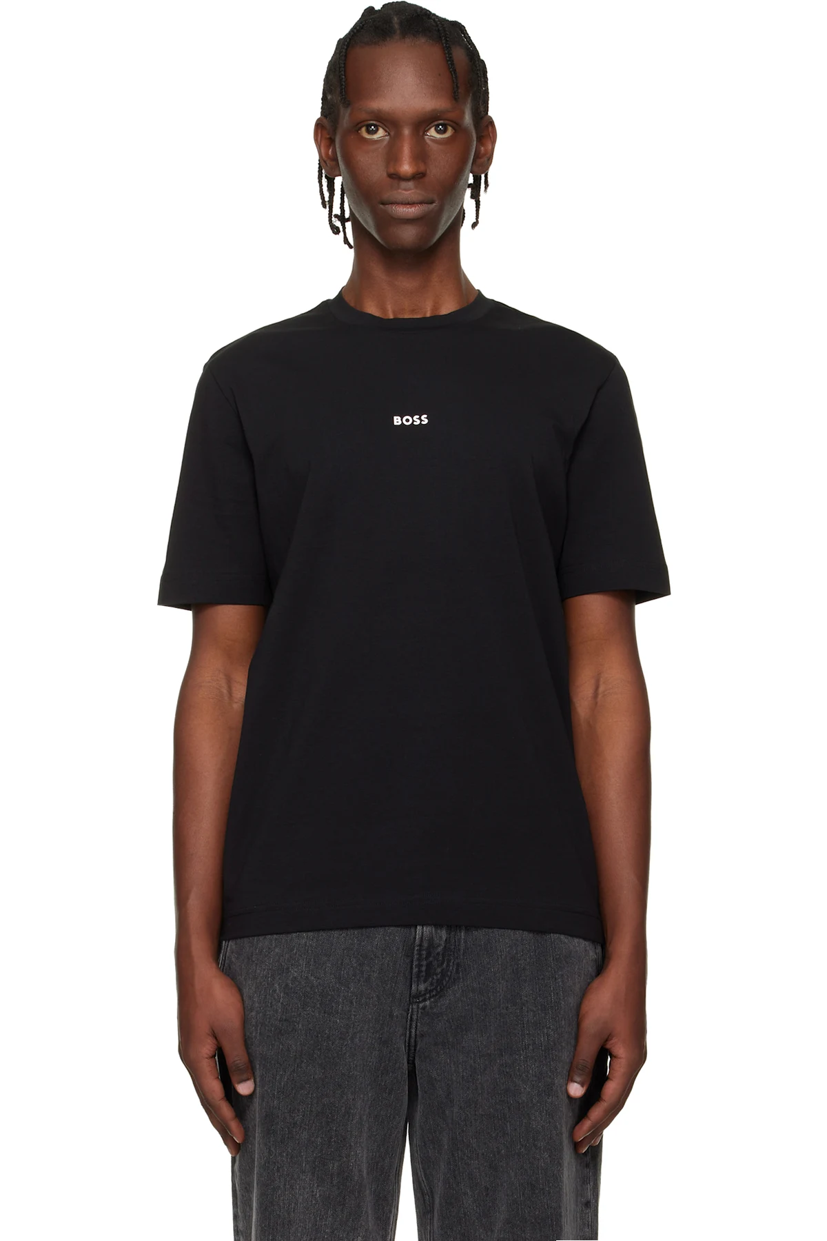 Black Contrast Logo Stretch-Cotton T-shirt