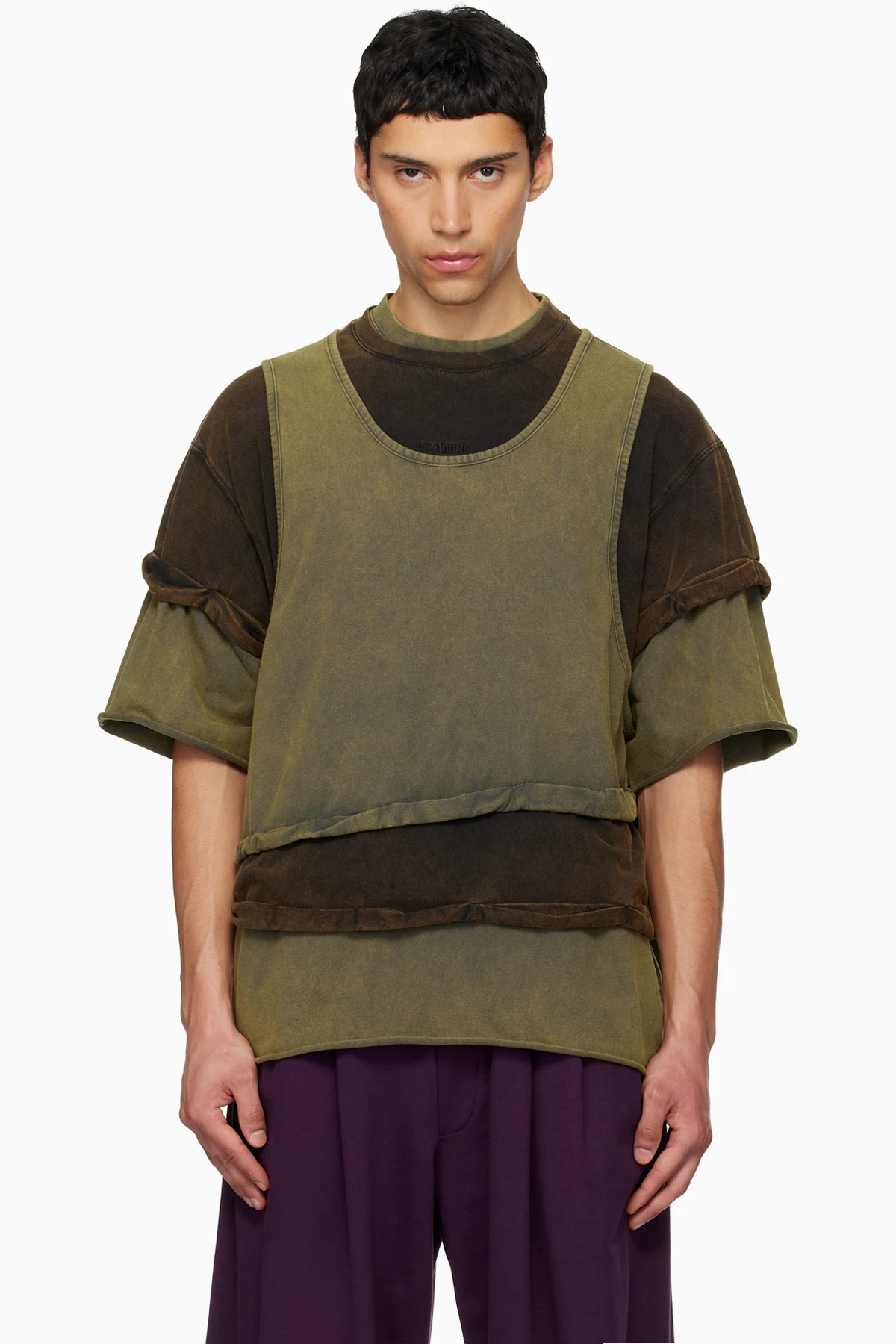 Green & Brown Triple Layered Washed T-shirt