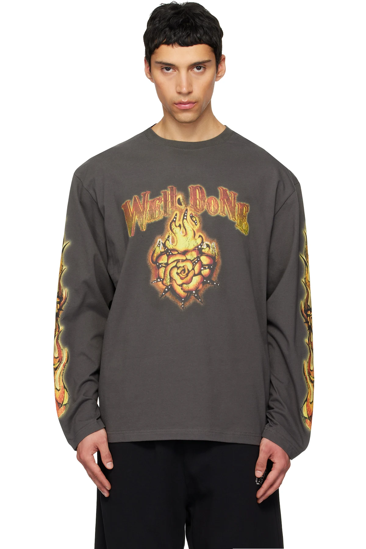 Gray Fire Long-Sleeved T-shirt