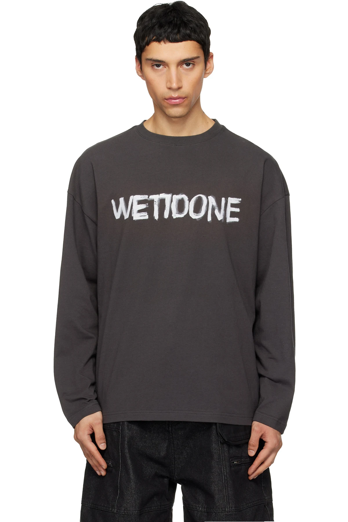 Gray 'We11done' Graffiti Logo Long-Sleeved T-shirt