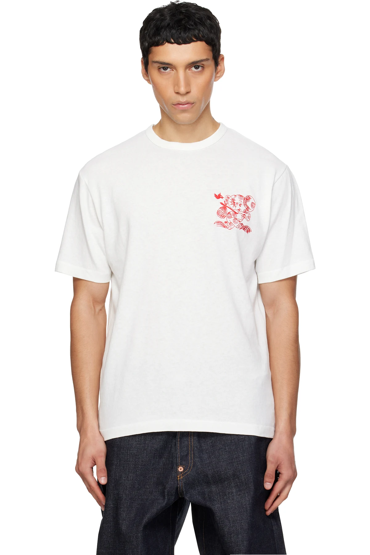 White Kenzo Paris 'KENZO Cartoon' Embroidered Outlined T-shirt