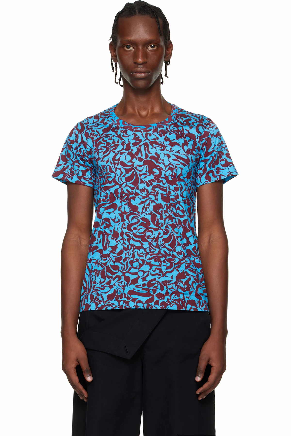 Blue & Burgundy Fitted Cotton T-shirt