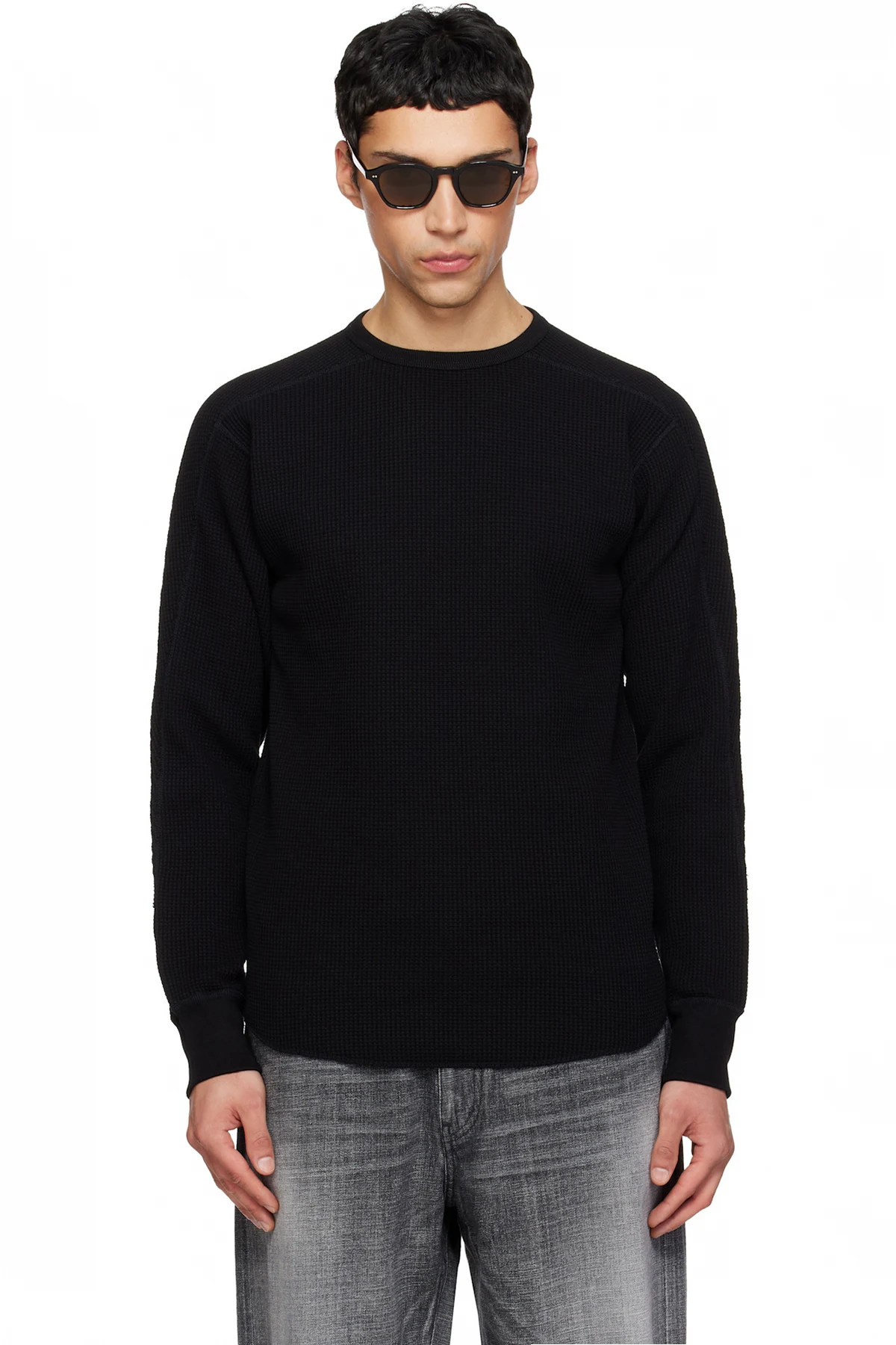 Black Crew Neck Thermal Sweatshirt