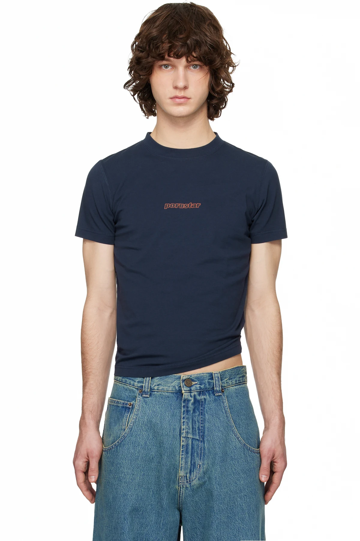 Navy 'Pornstar' Fitted T-shirt