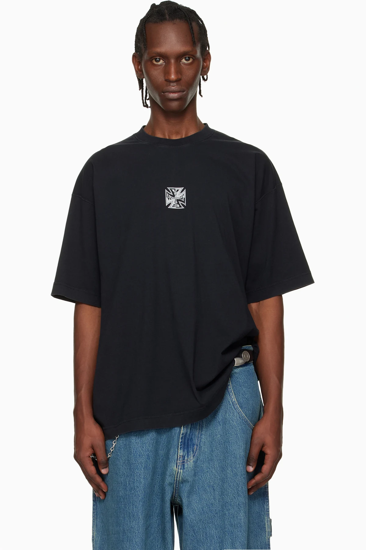 Black Biker Cross Logo T-shirt