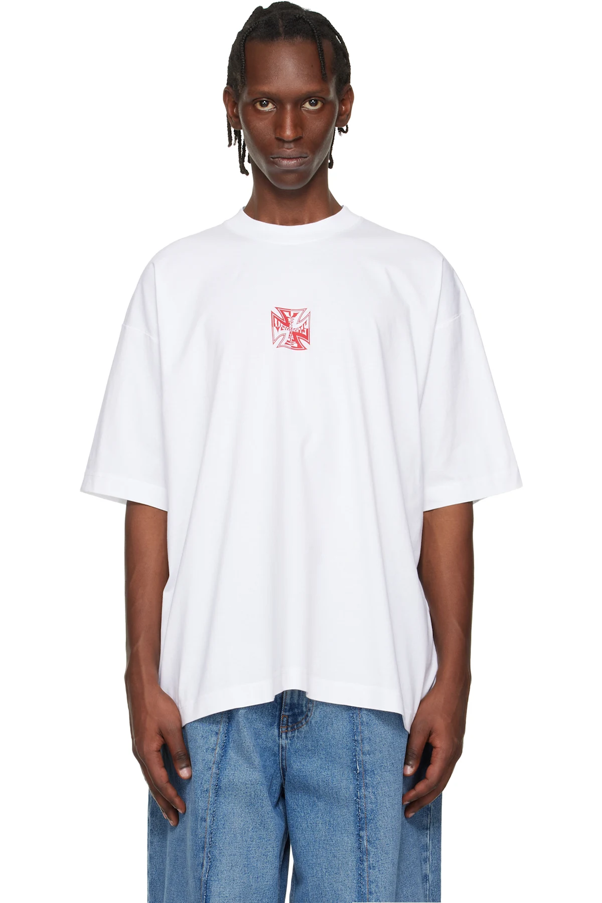 White Double Biker Cross Logo T-shirt