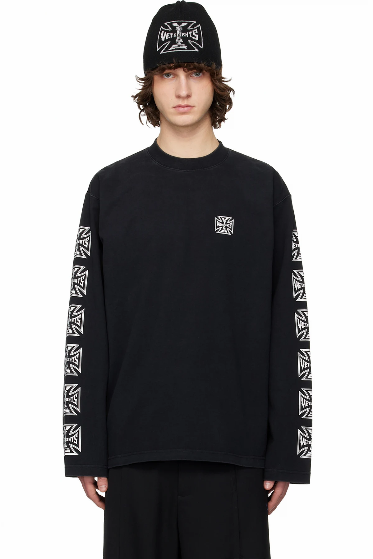 Black Biker Cross Sleeves Longsleeve T-shirt