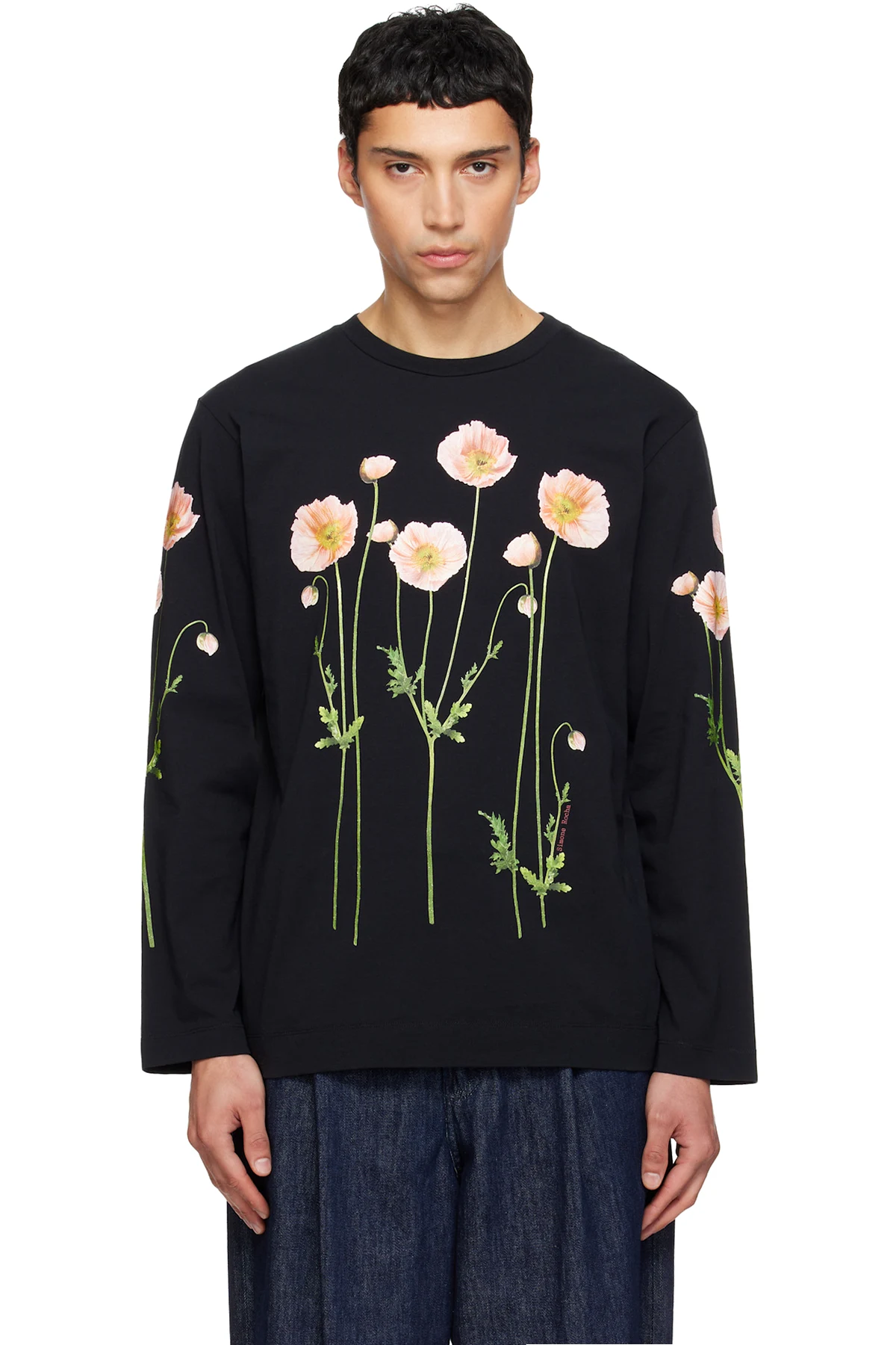 Black Poppy Field Print Long Sleeve T-shirt