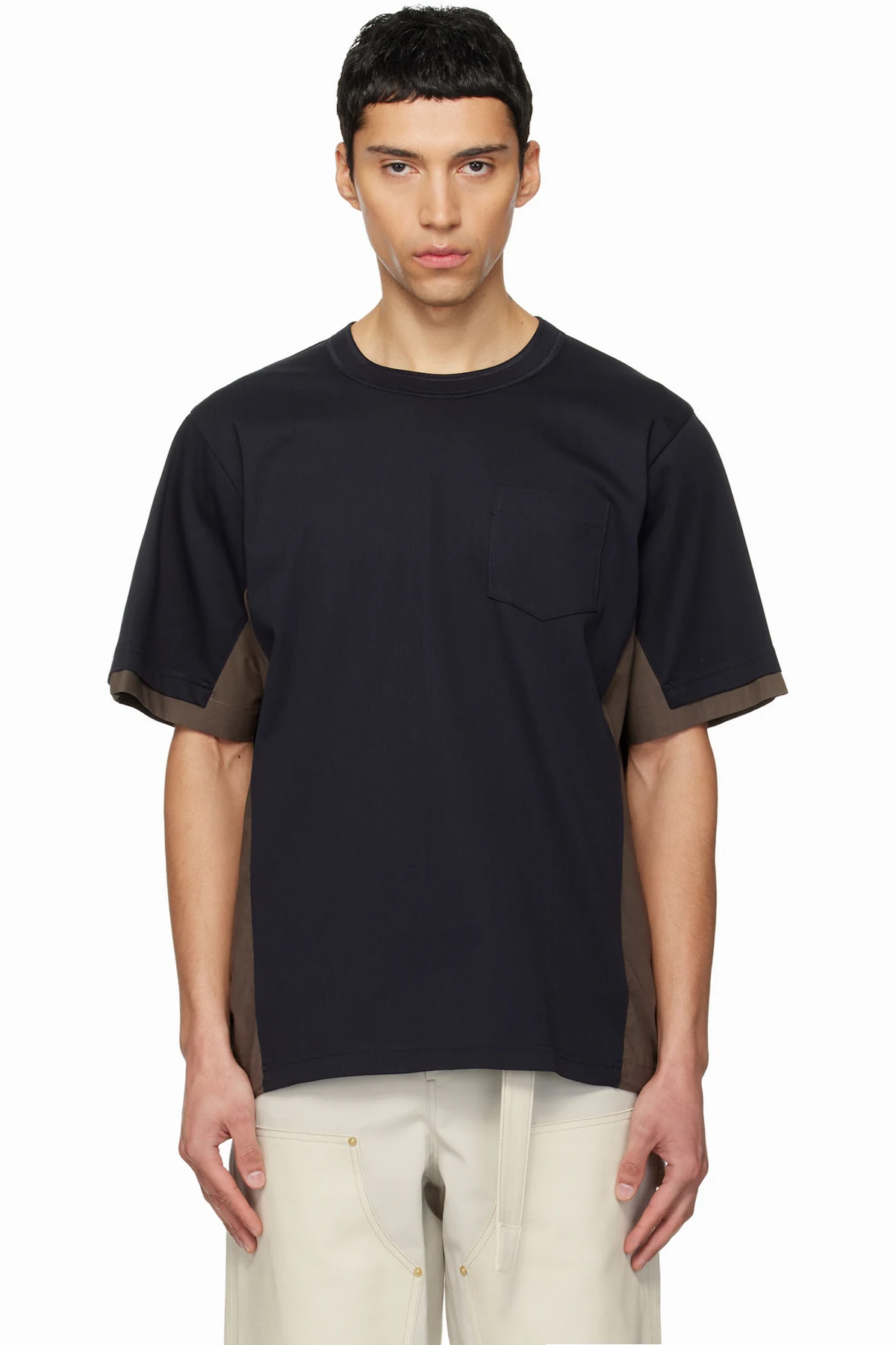 Navy & Taupe Cotton Typewriter & Cotton Jersey T-shirt