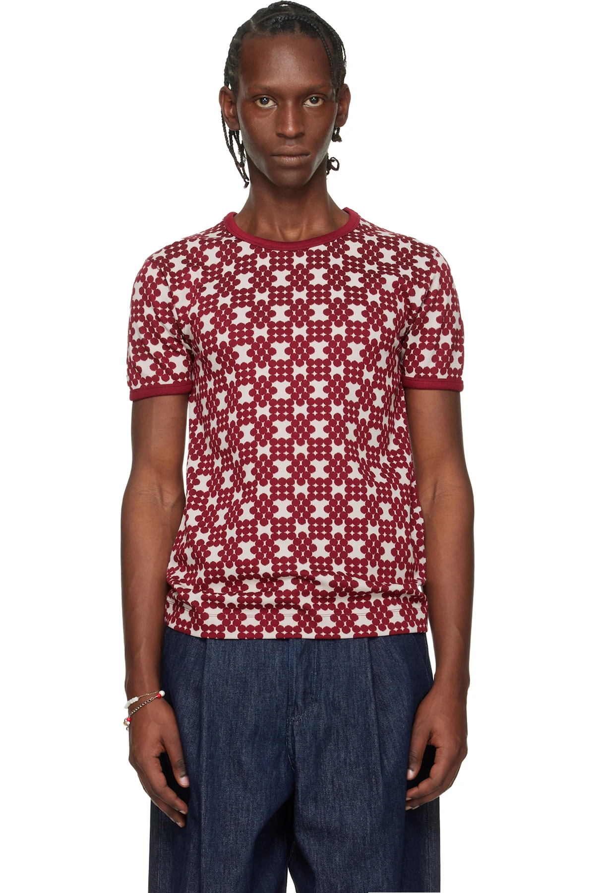 Off-White & Burgundy Jacquard T-shirt