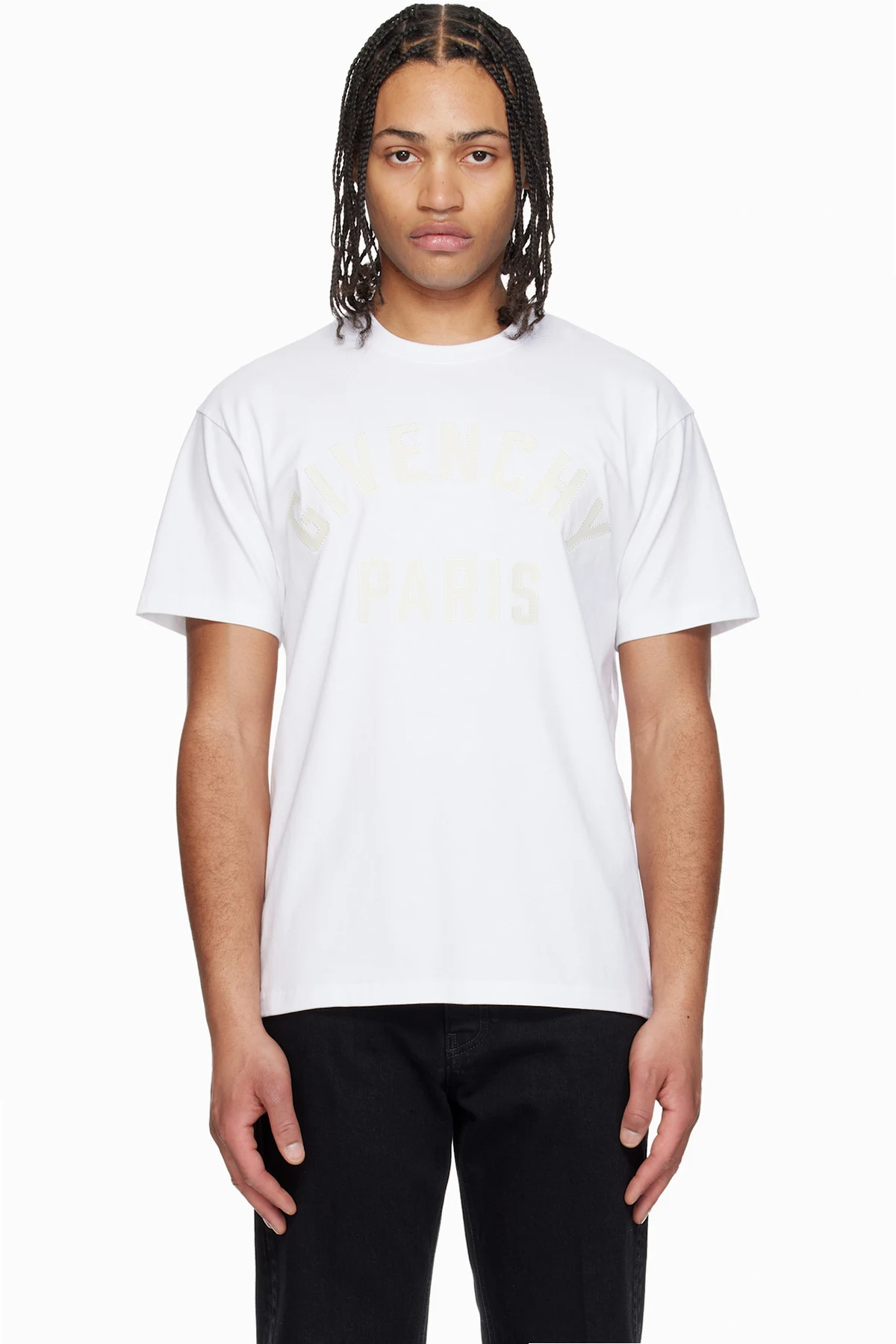 White Cotton 'Givenchy Paris' Embroidery T-shirt