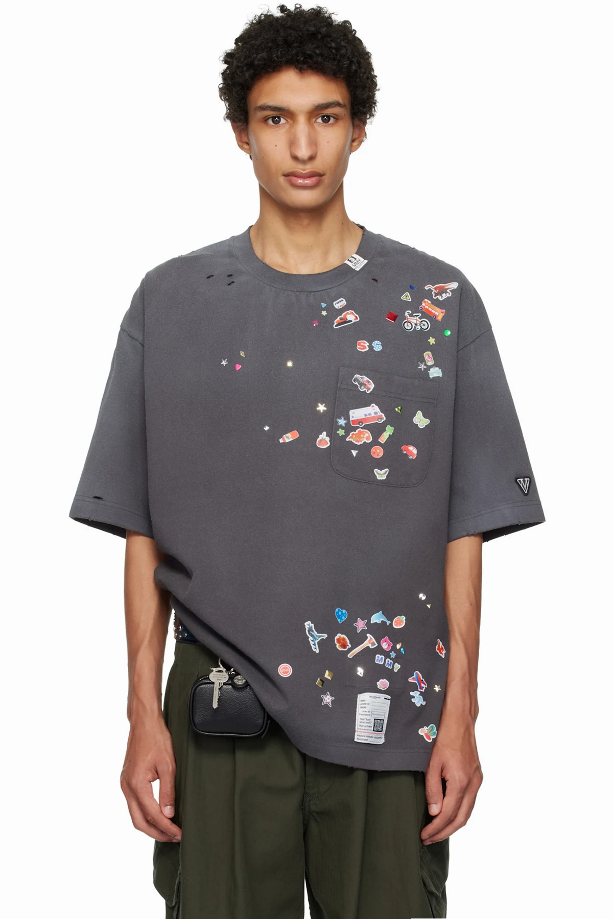 Gray Kids Sticker Printed T-shirt