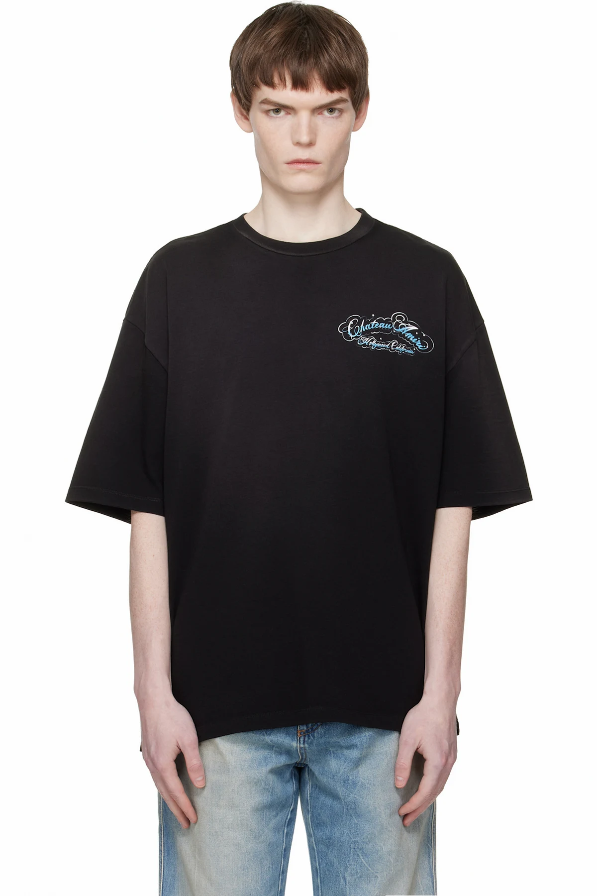 Black Crystal 'Chateau' Script Oversized T-shirt