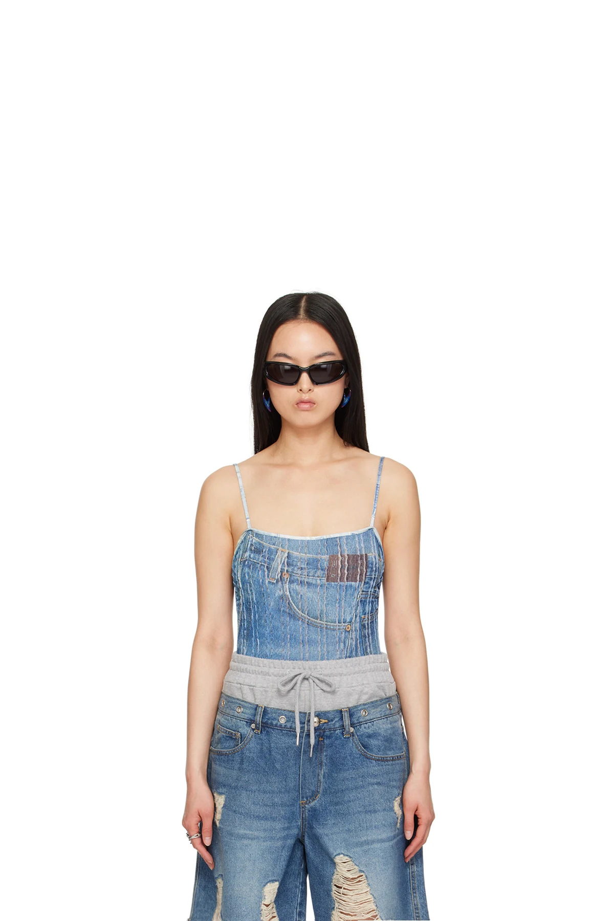 Blue Trompe L'oeil Bodysuit