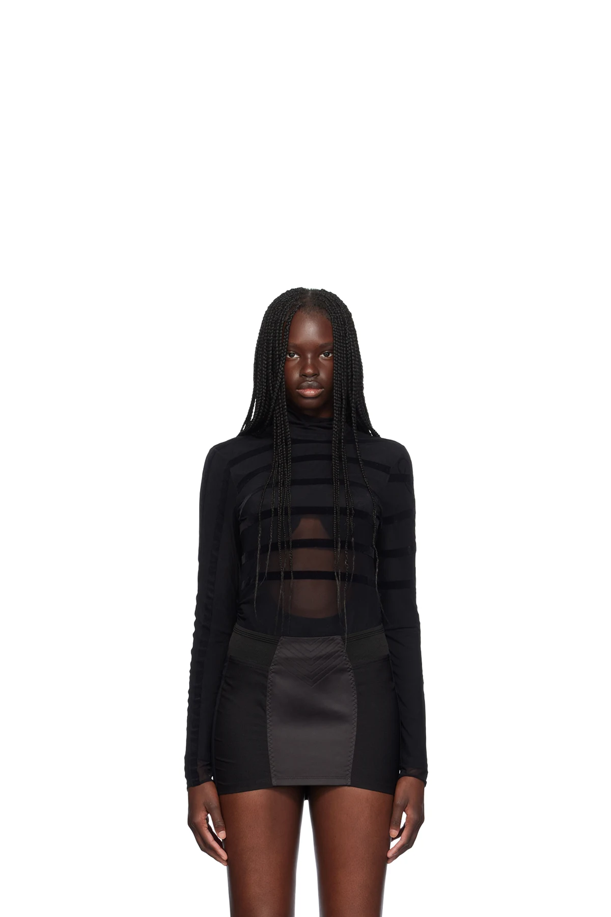 Black 'The Striped Flocked' Bodysuit