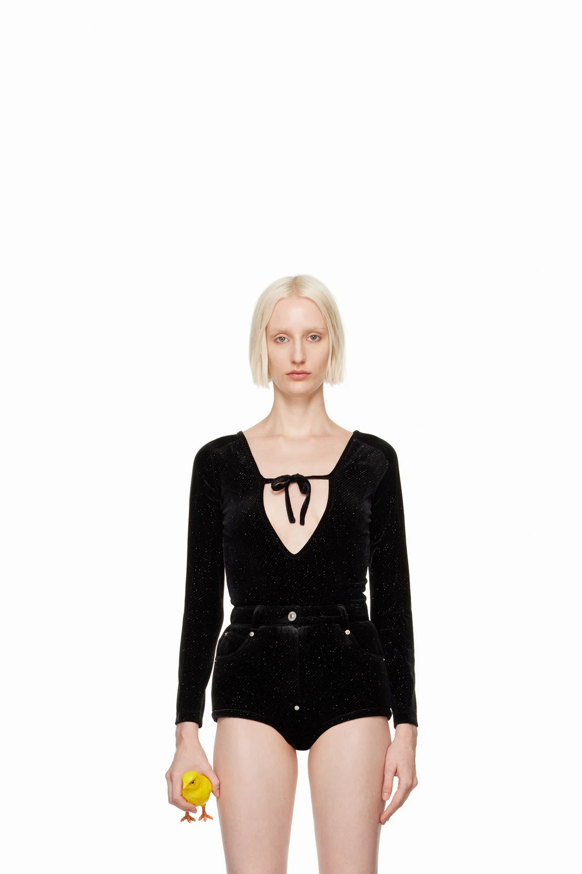 Black Front Self Tie Bodysuit