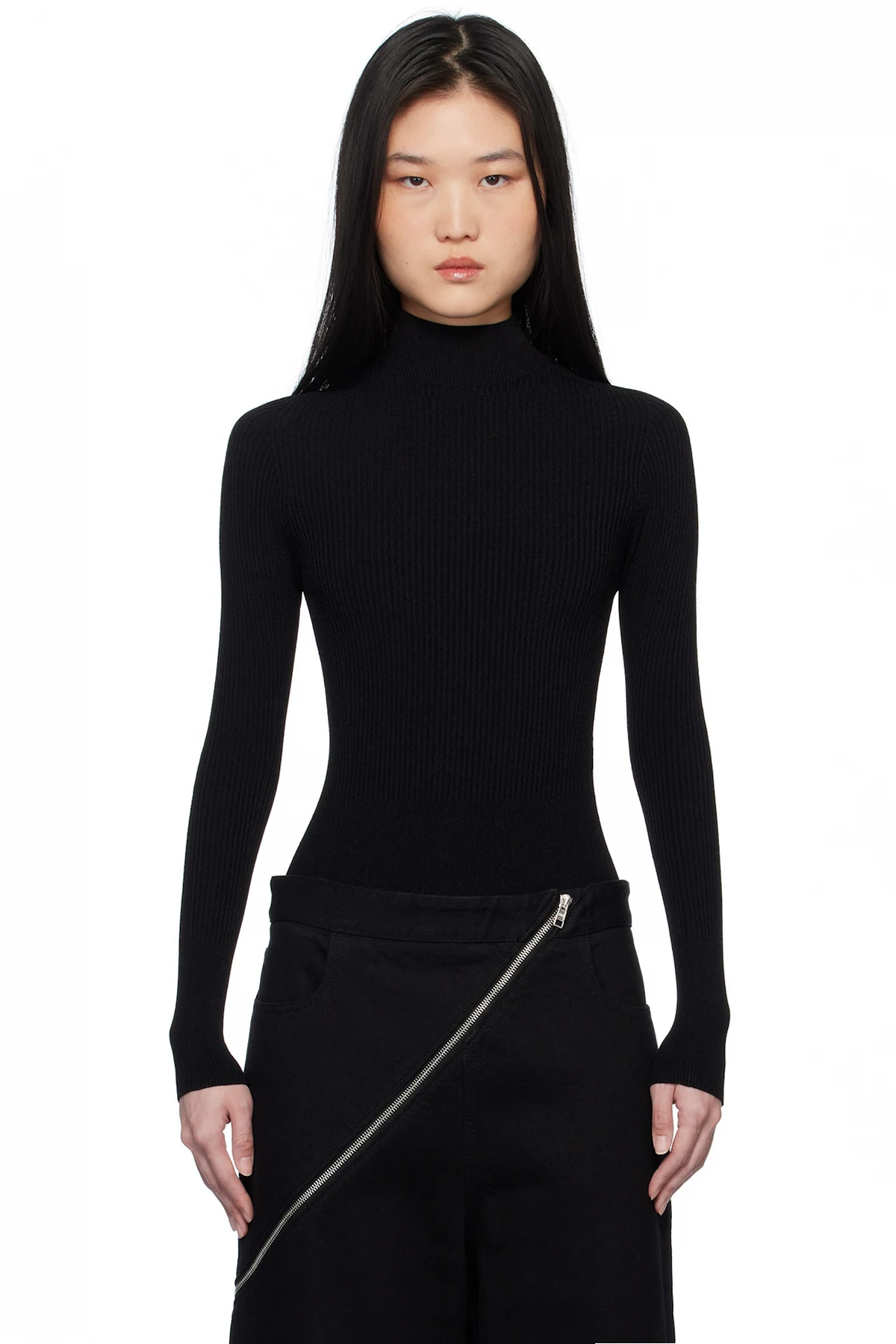 Black Ribbed Knit Bodysuit