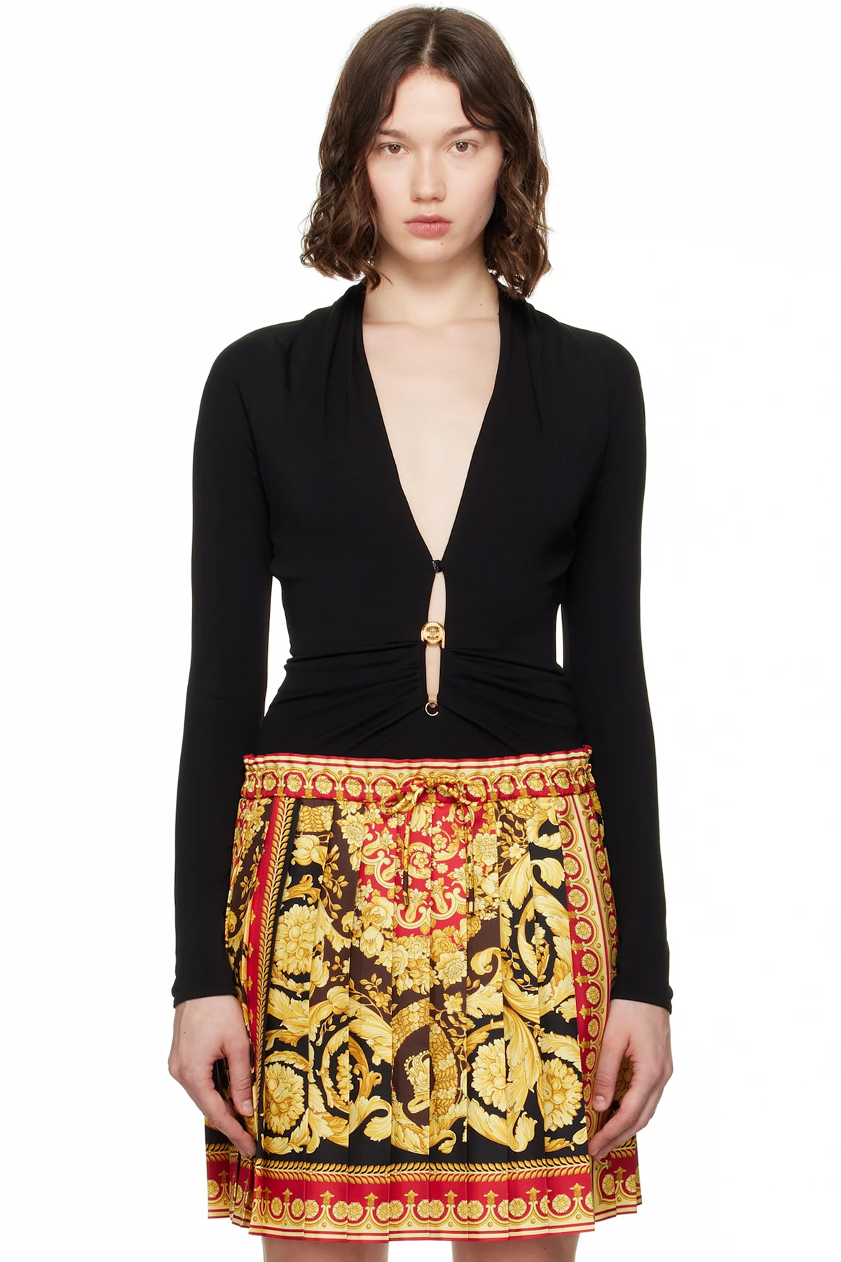 Black Safety Pin Draped Fitted Bodysuit