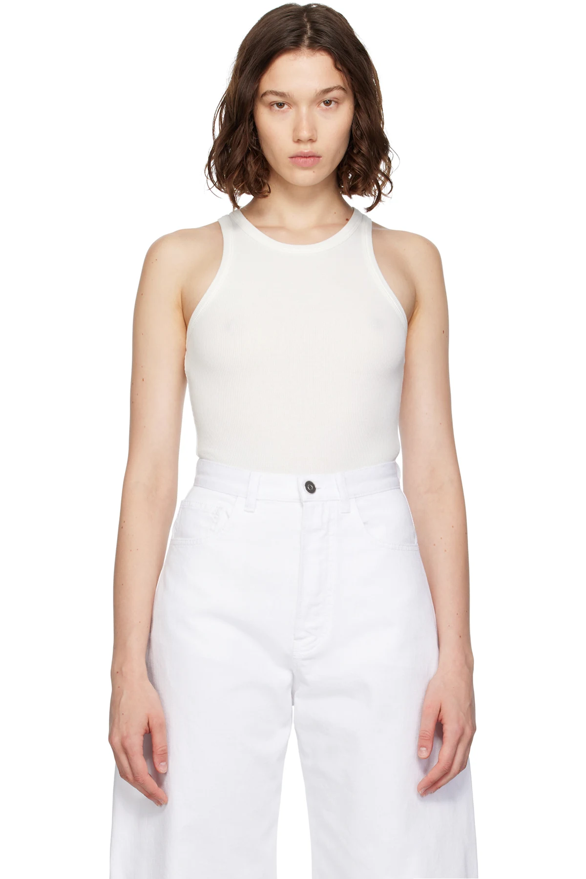 White Sculpting Rib Jersey Bodysuit
