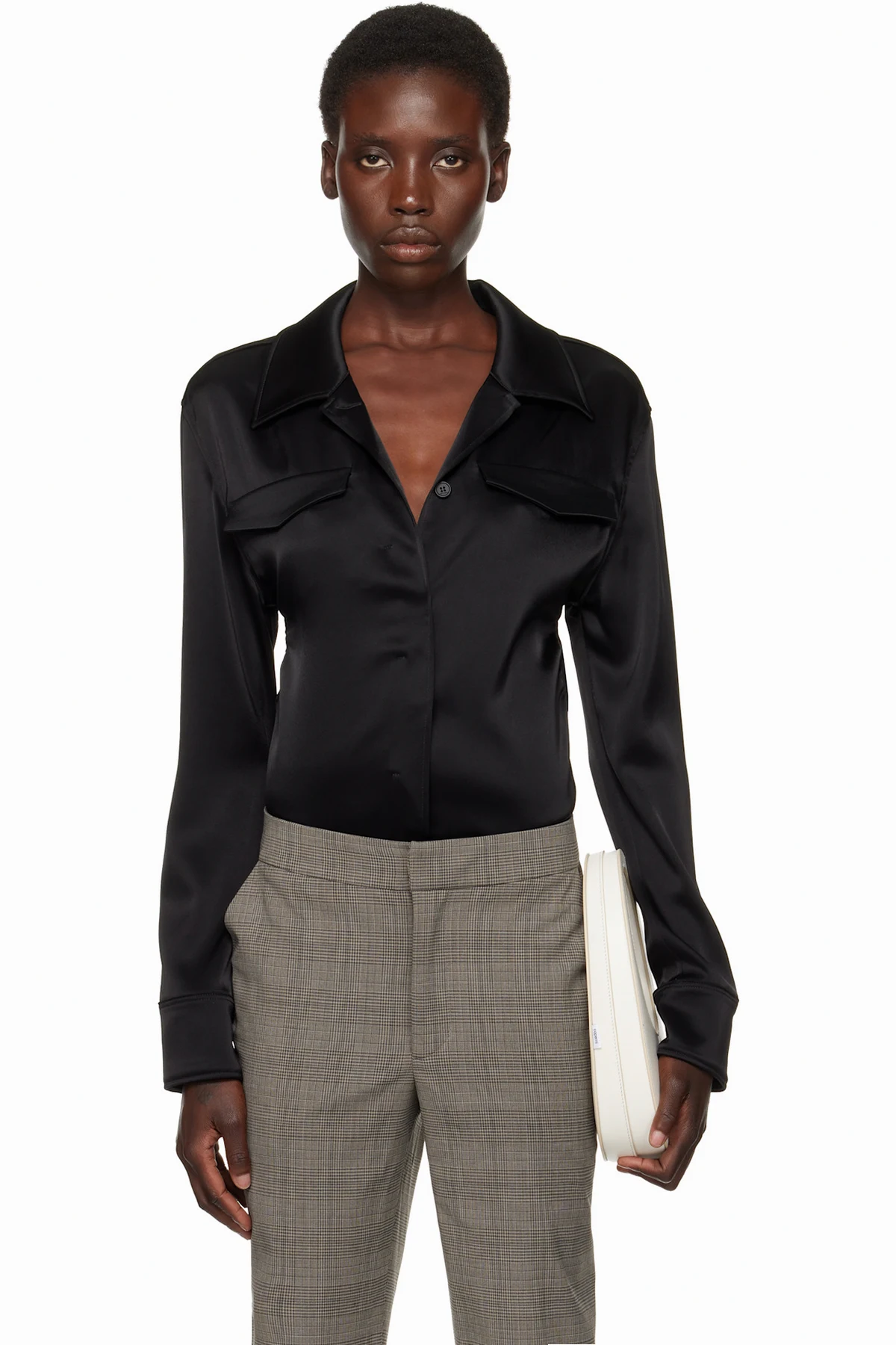 Black Backless Satin Bodysuit