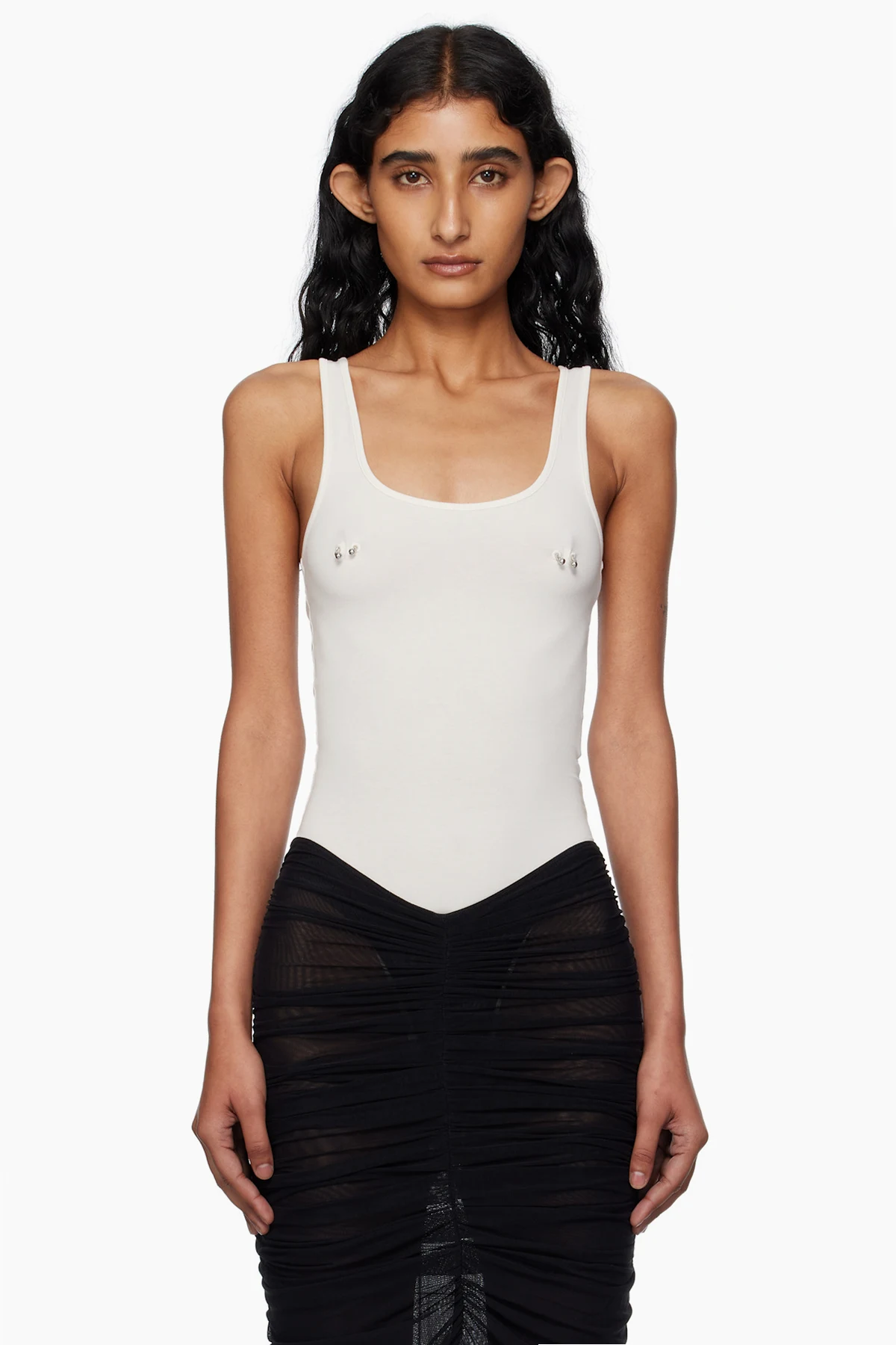 White Pierced Tank Bodysuit
