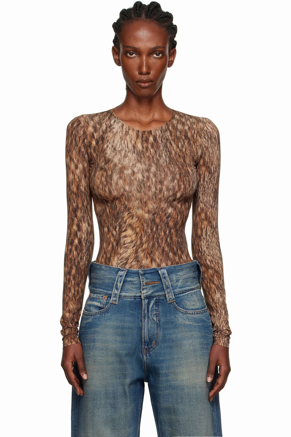 Brown Printed Jersey Bodysuit