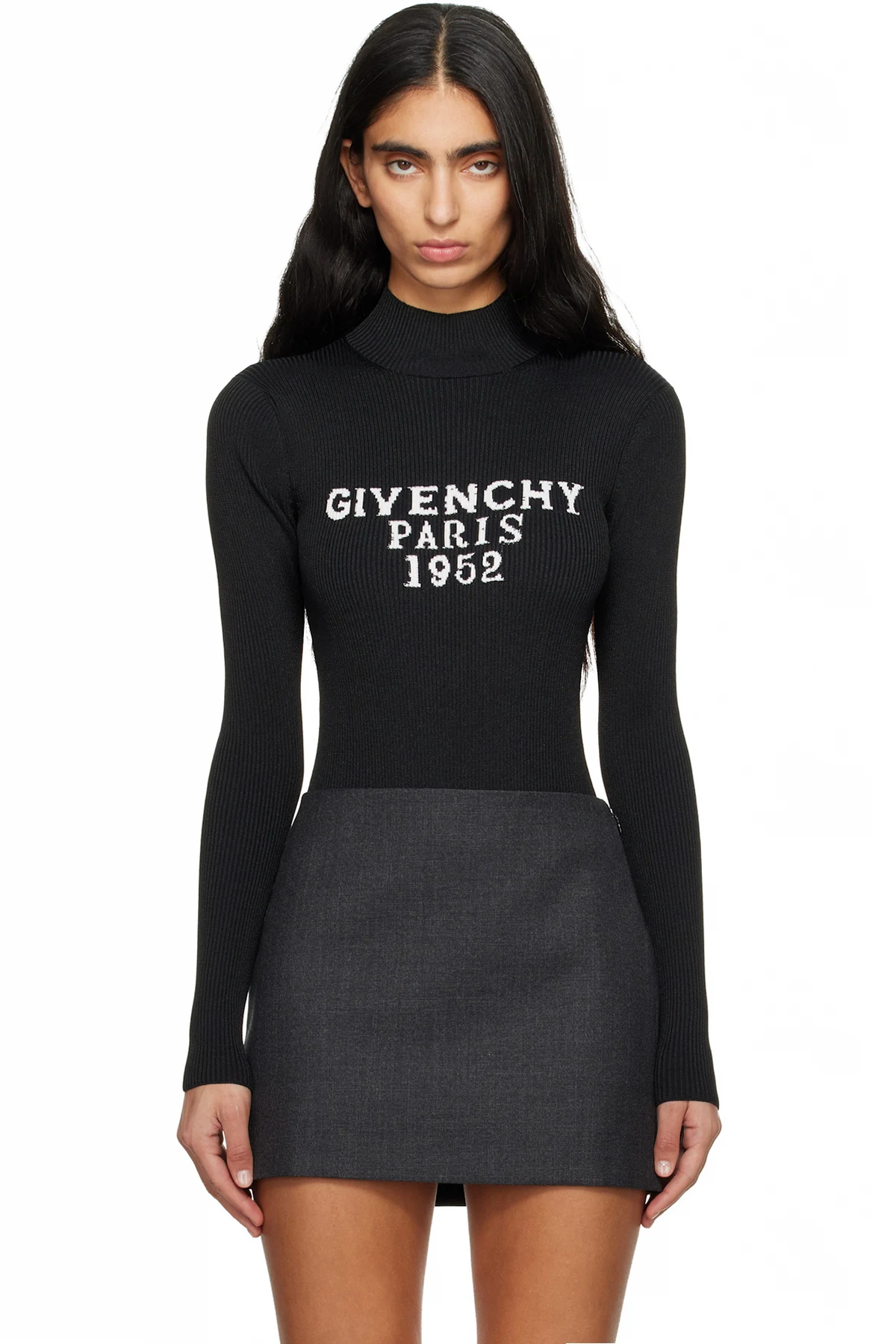 Black Fine Rib 'Givenchy' Signature Bodysuit