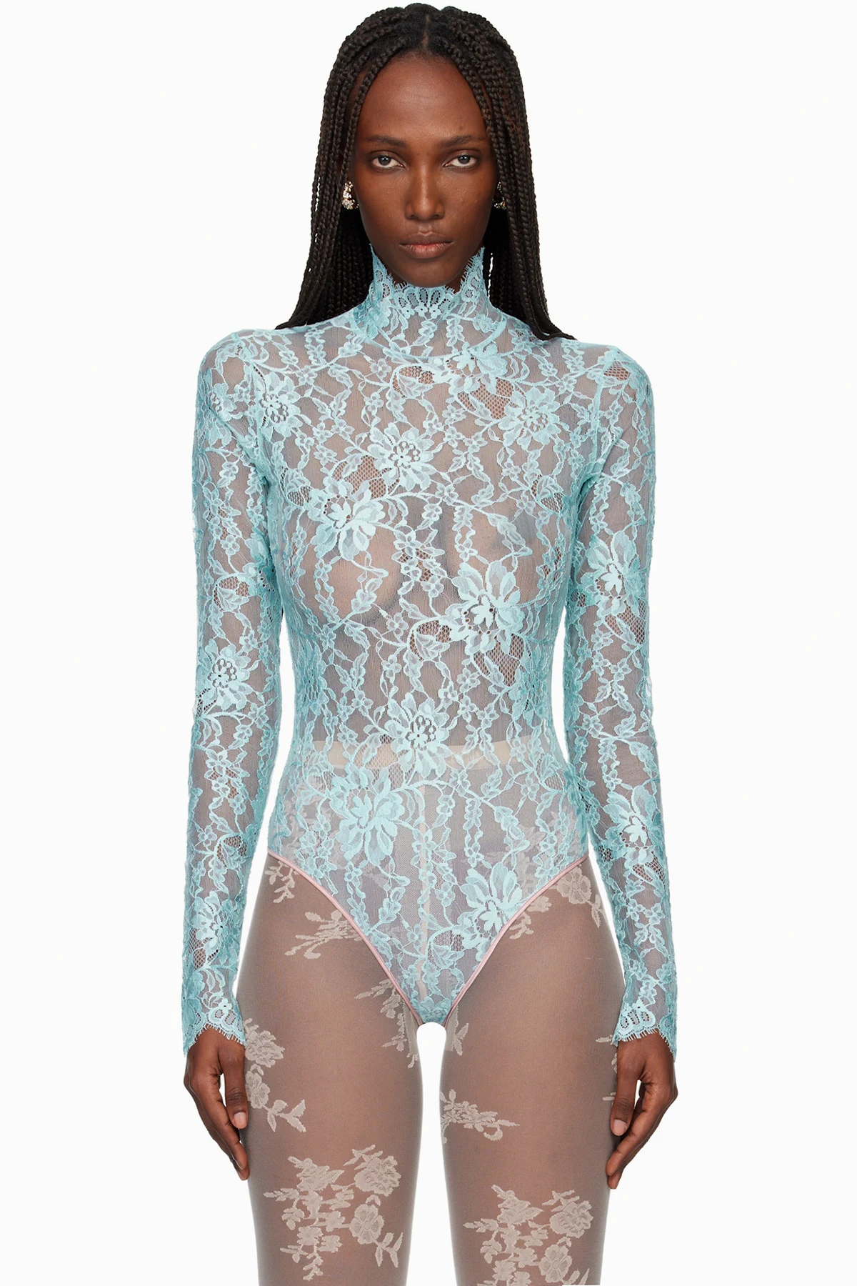 Blue Floral Lace Bodysuit