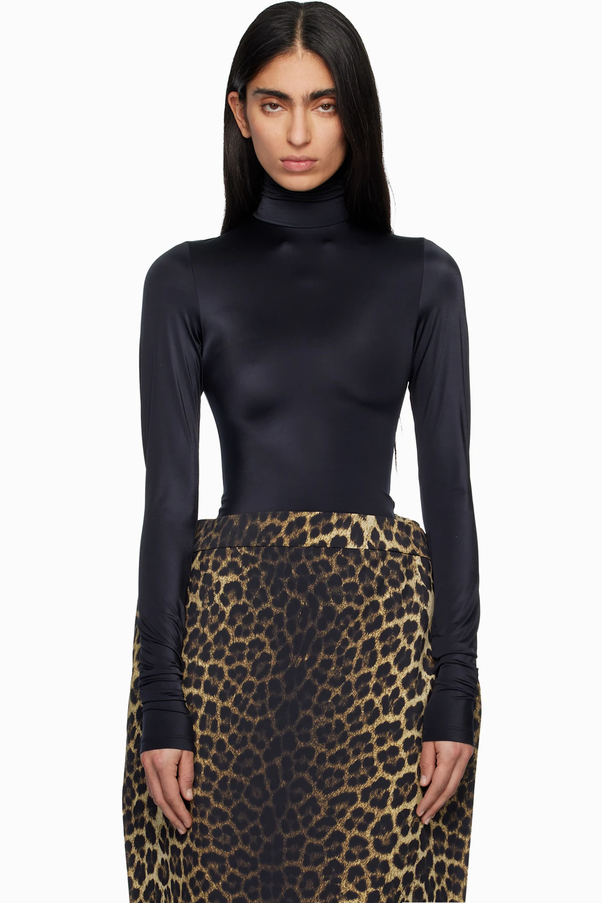 Black High Neck Body Zip Cover Top