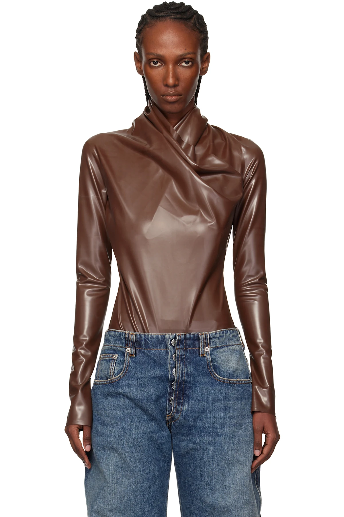 Brown Latex Scarf Bodysuit