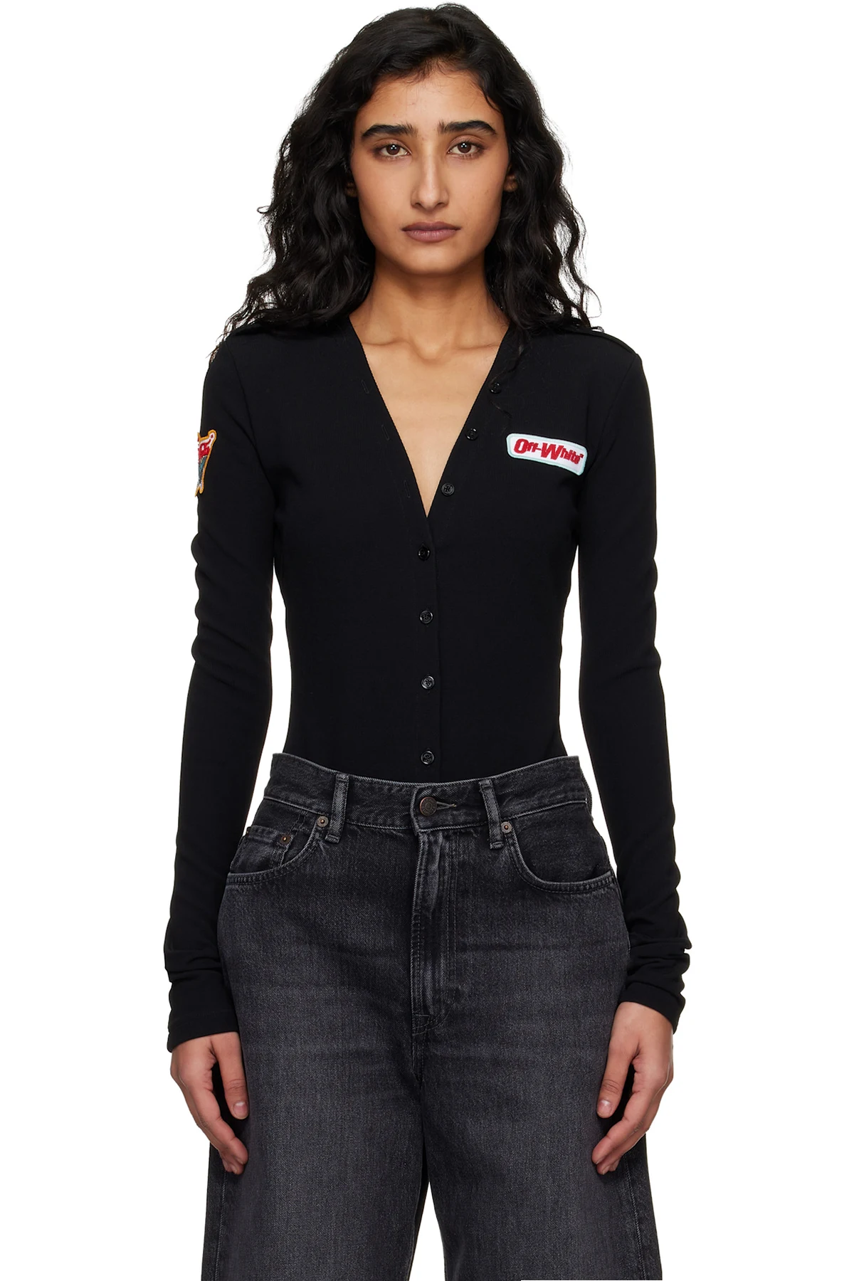 Black Heavy Jersey Button Up Bodysuit