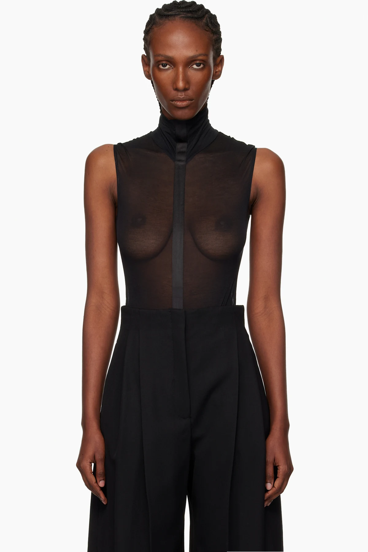 Black Sleeveless Tuxedo Bodysuit