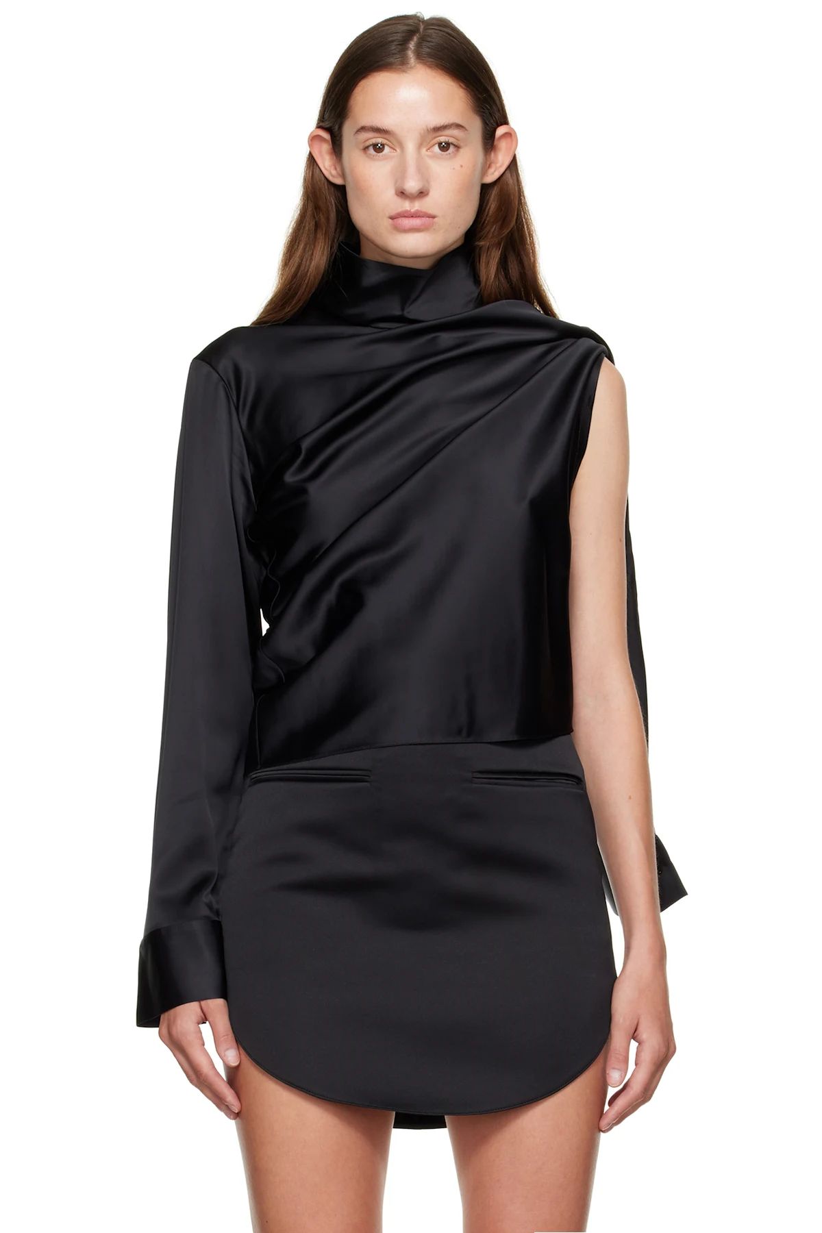 Black Off-Shoulder Satin Blouse