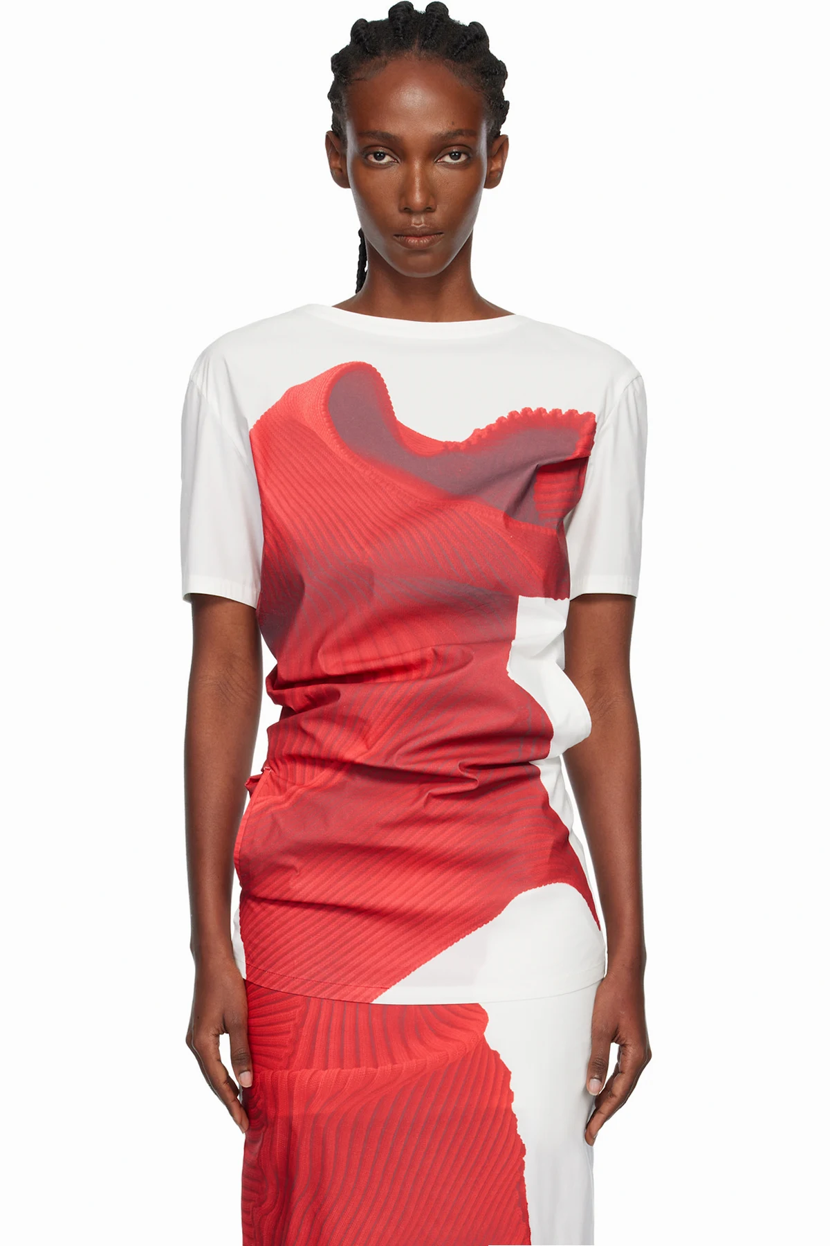 White & Red Knit 'As Represented' Blouse