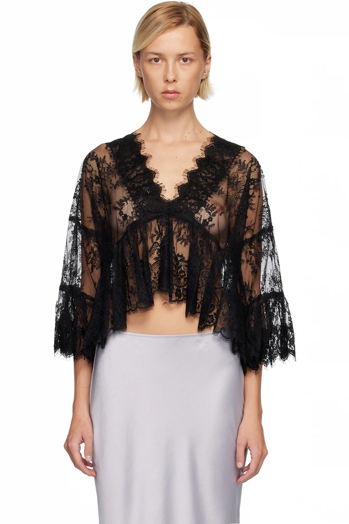 Black Victorian Lace V Neck Blouse