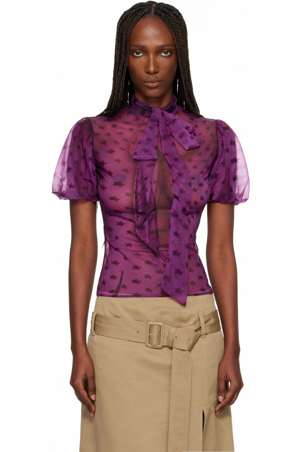 Purple Sheer Bow Blouse