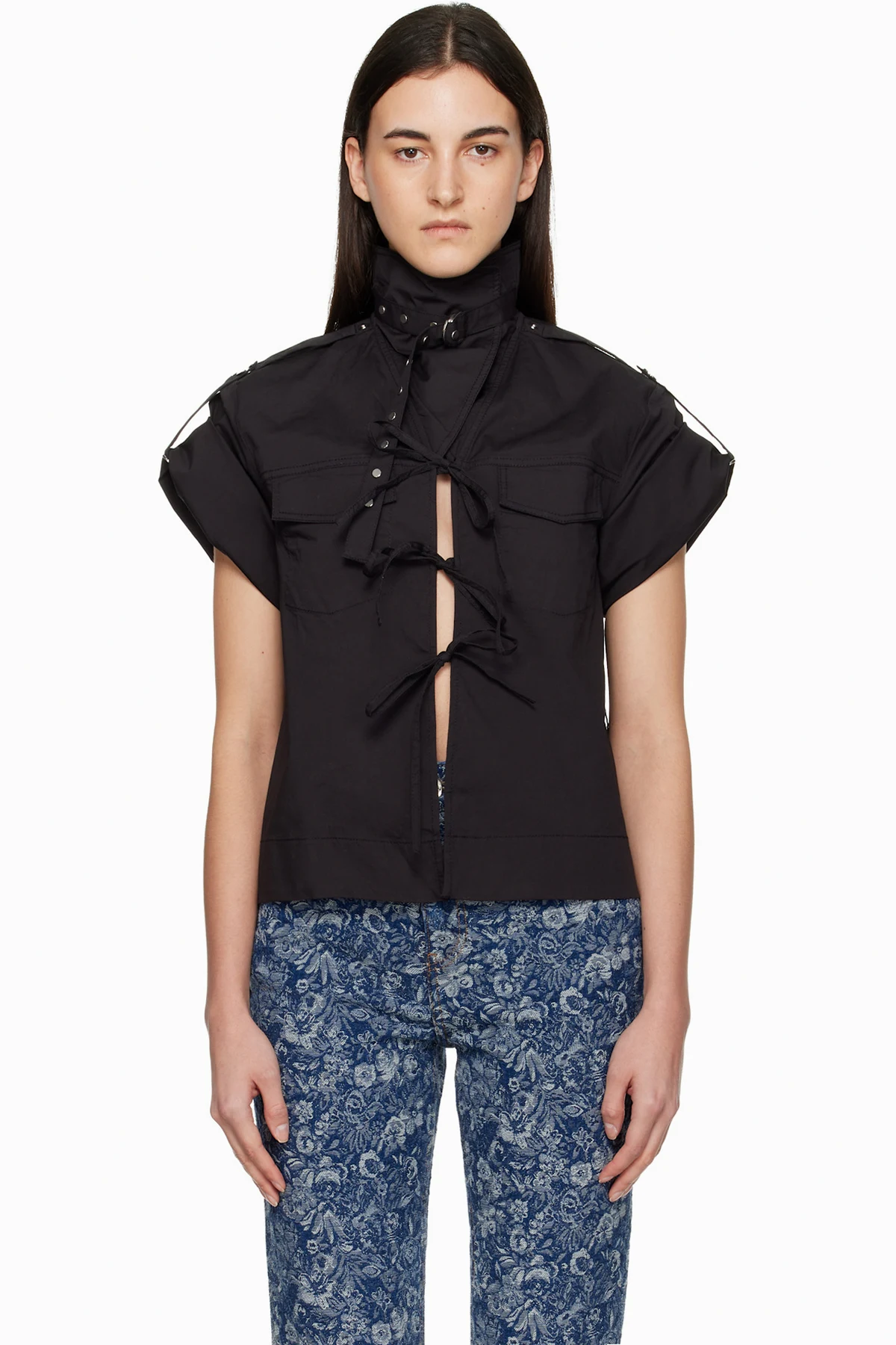 Black Stretch Cotton Blouse