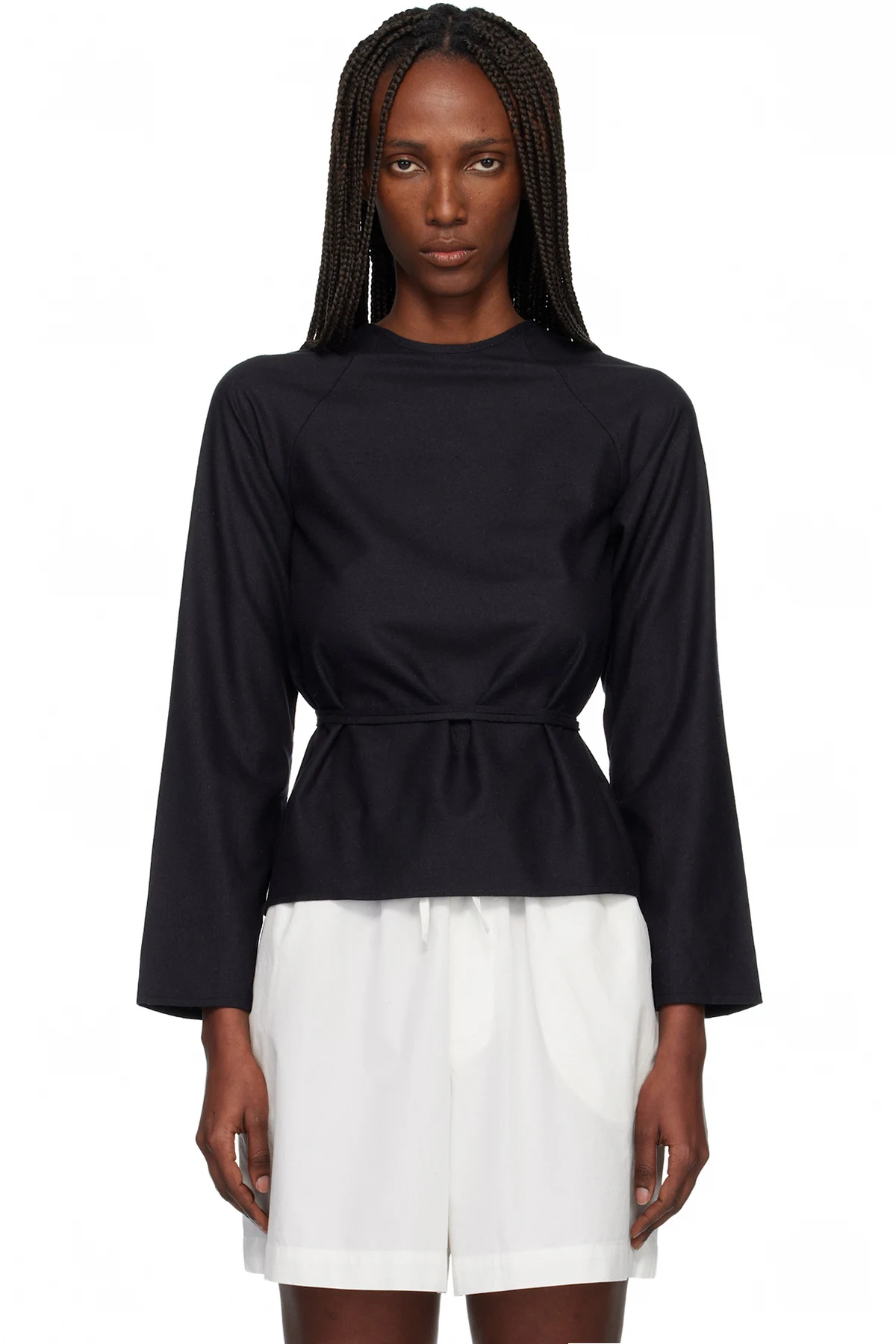 Black Long Sleeve Apron Blouse