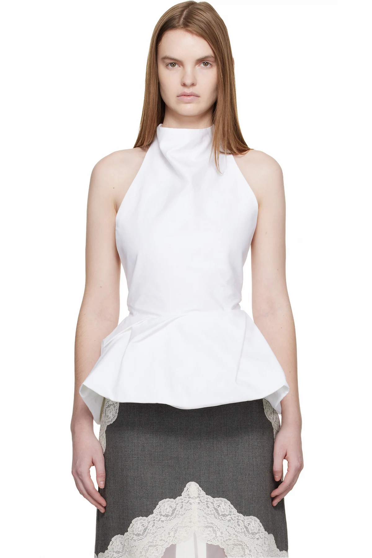 White Halter Peplum Blouse