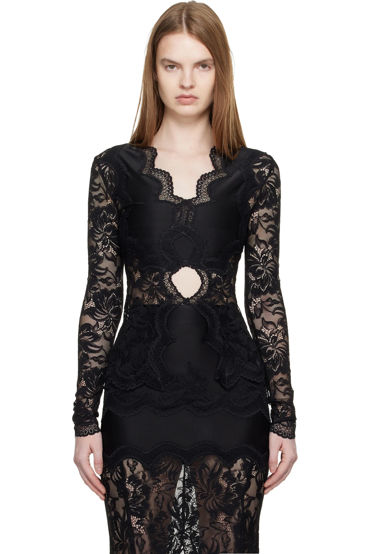 Black Long-Sleeved Lace Blouse