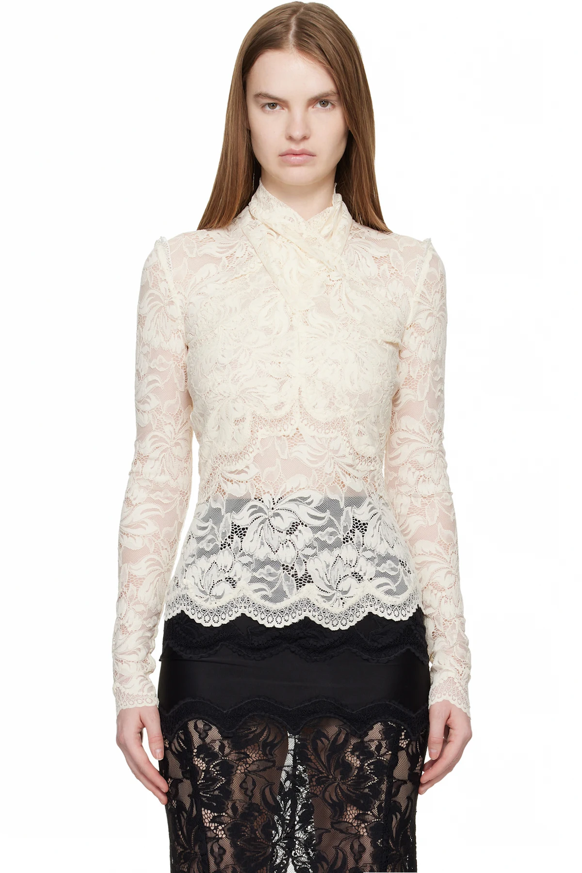 Off-White Long-Sleeved Lace Top
