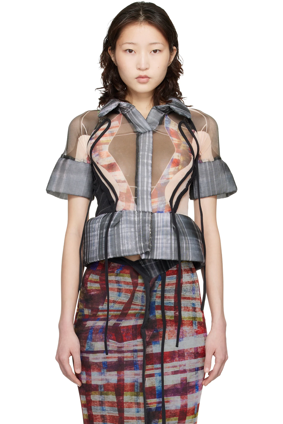 Gray Mesh Padded Blouse