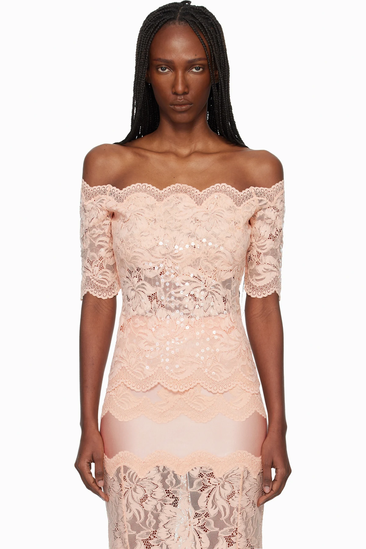 Pink Off The Shoulder Lace Top