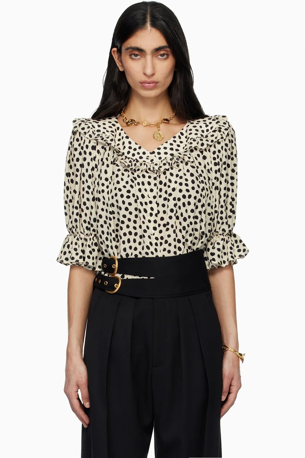 Off-White Puff-Sleeve Ruffle Crêpe De Chine Blouse