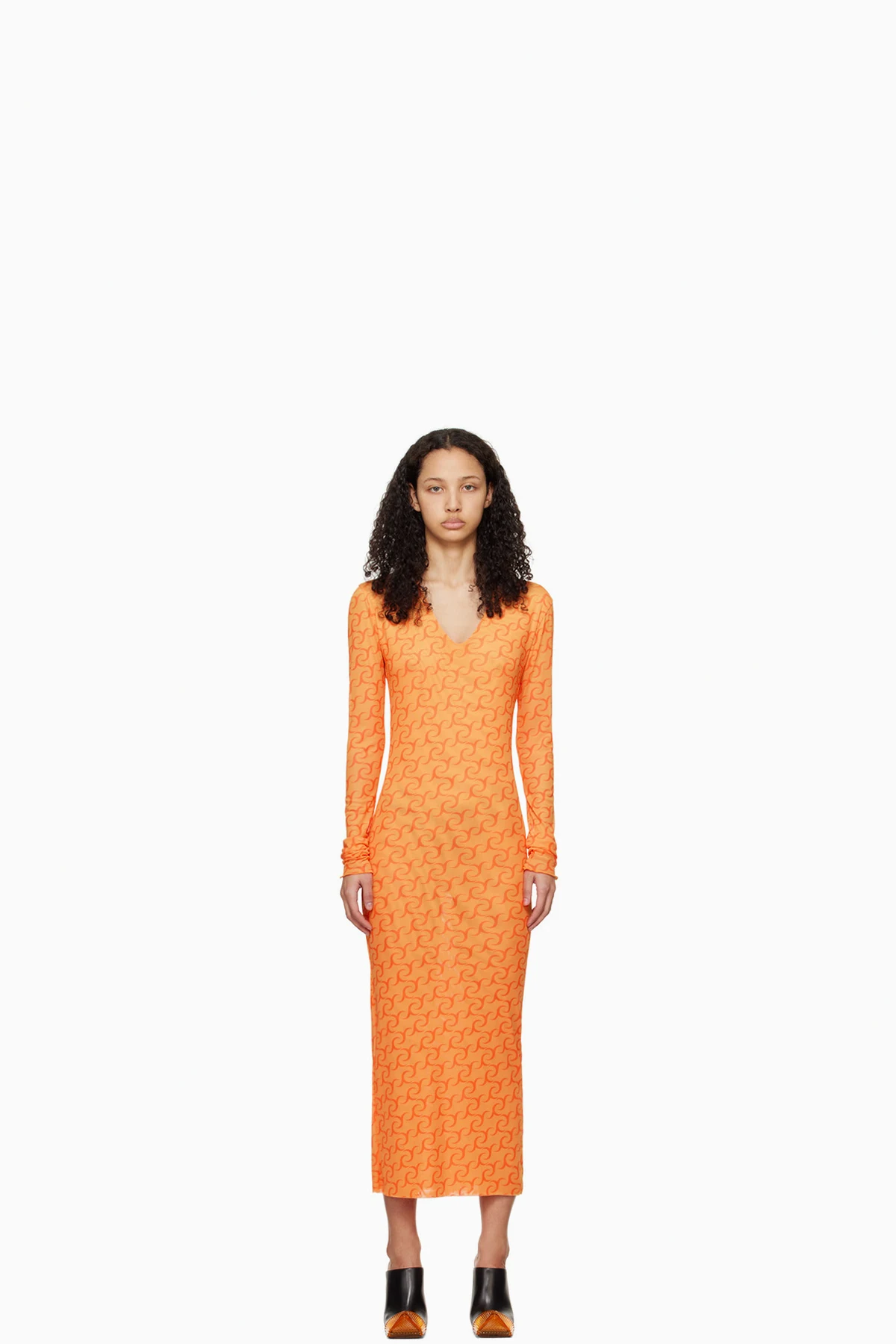 Orange Printed Midi Dress