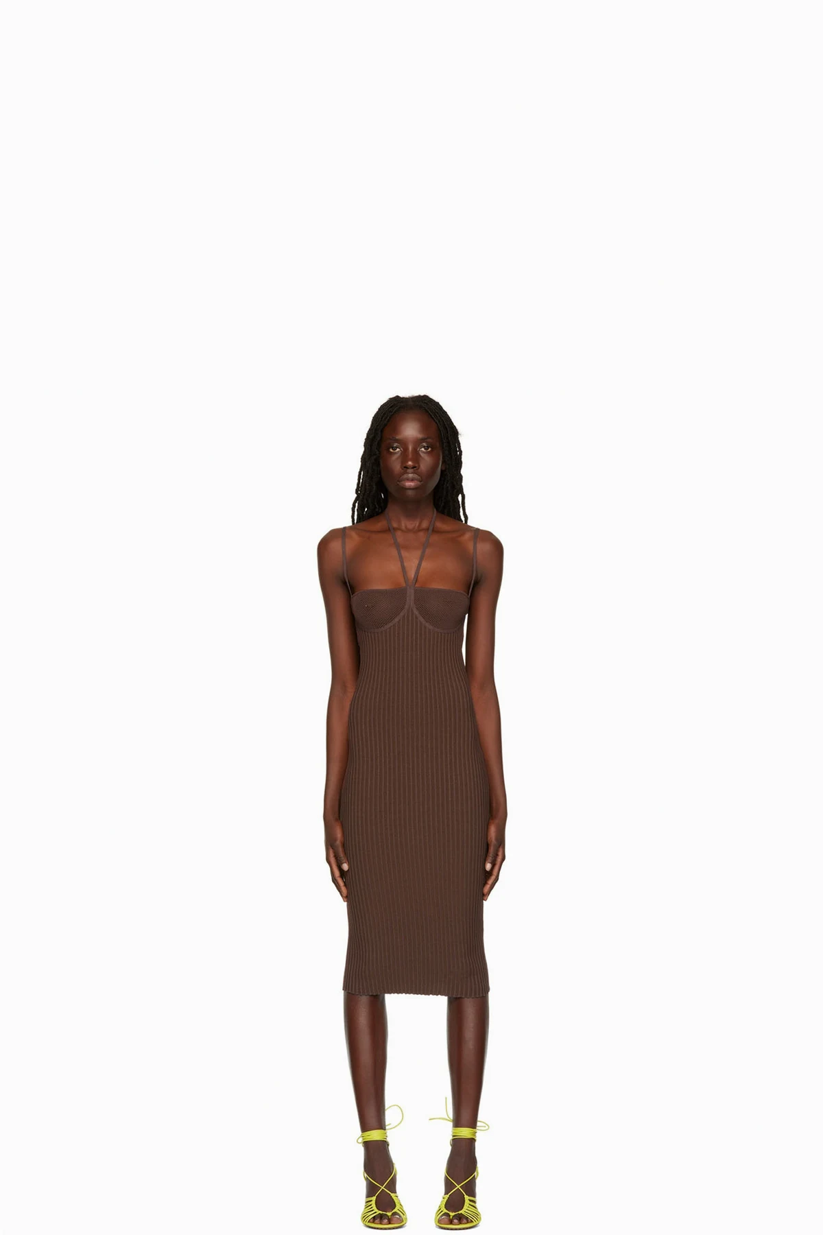 Brown Halter Midi Dress
