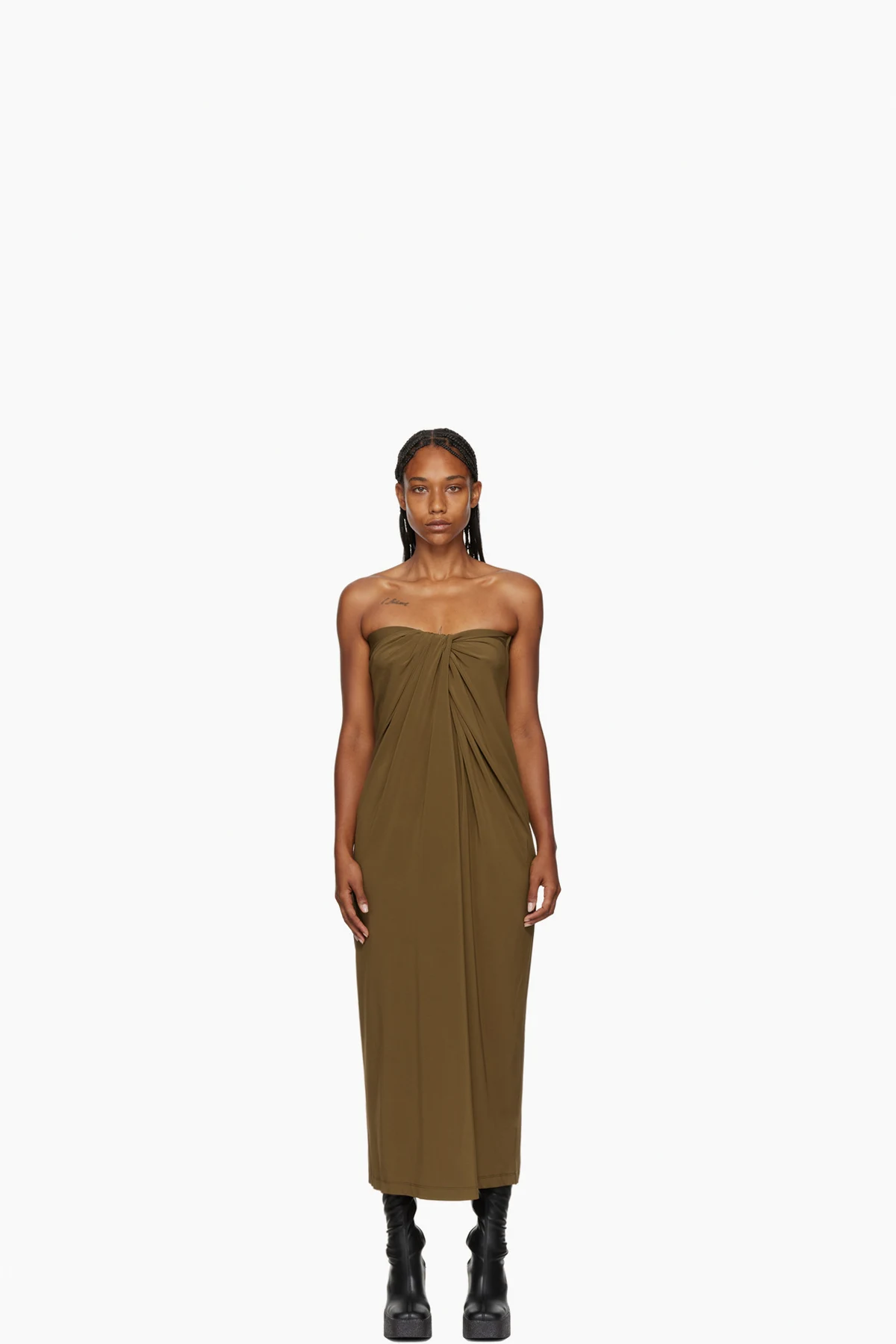 SSENSE Exclusive Khaki Knotted Midi Dress