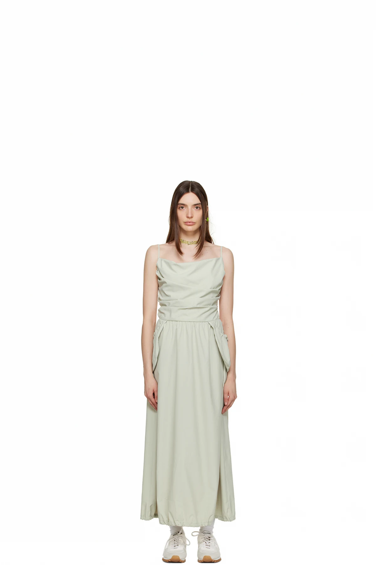 Green Gathered Midi Dress