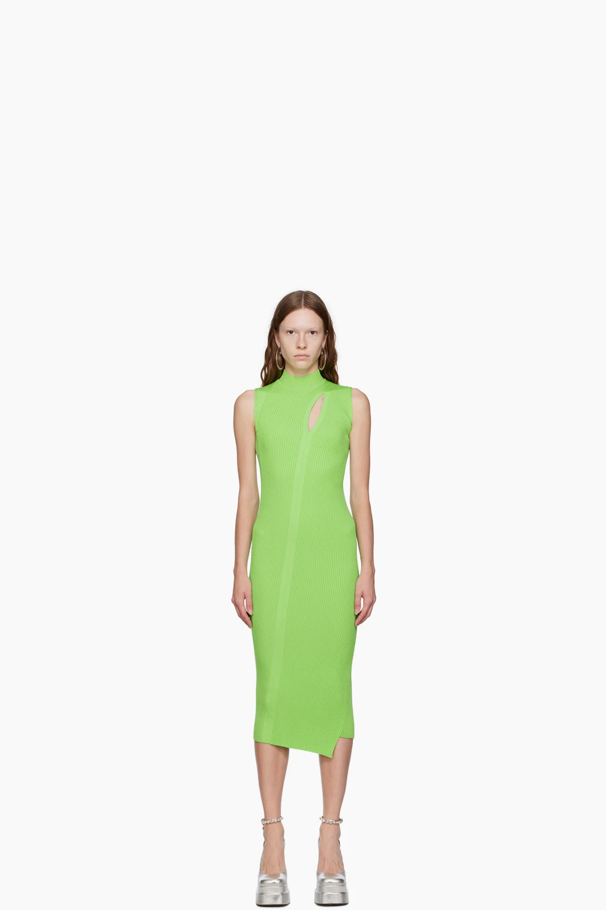 Green Slashed Midi Dress
