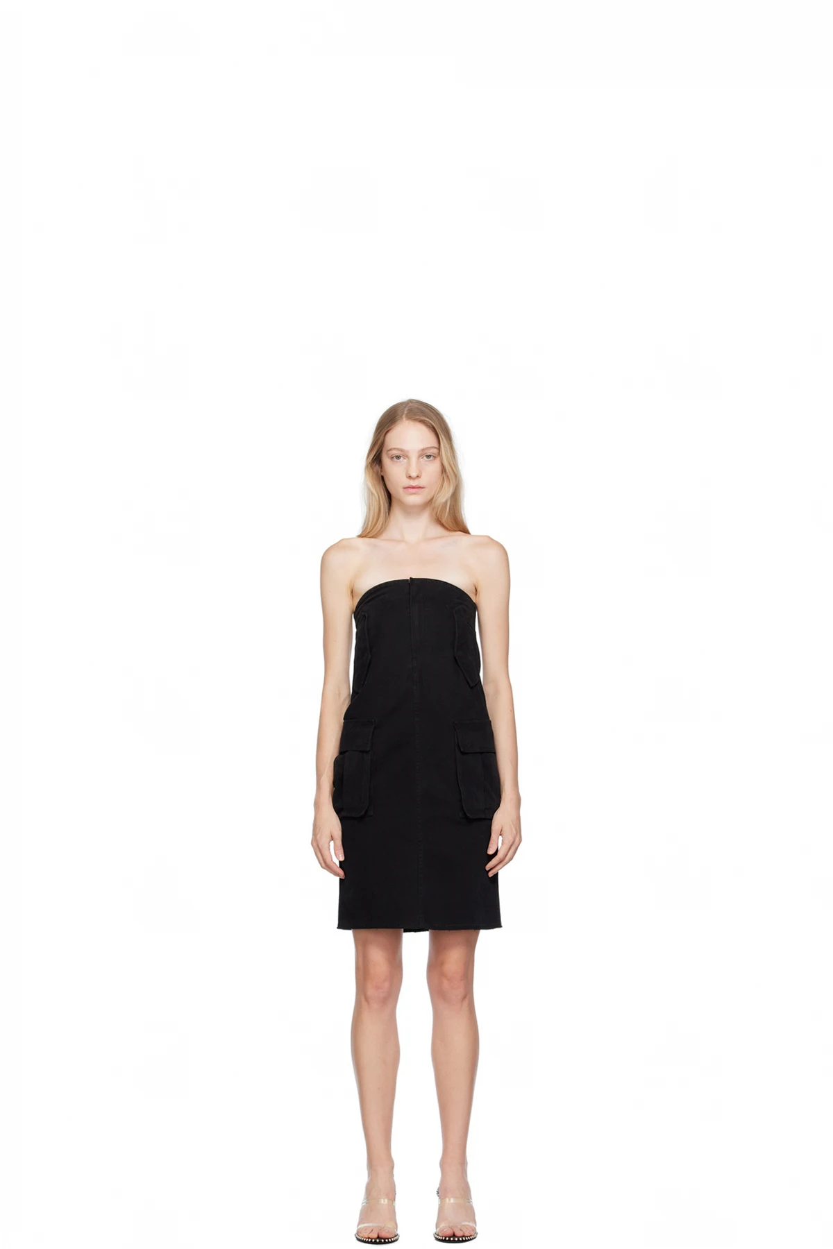 Black Cargo Denim Midi Skirt